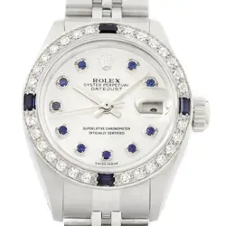 ROLEX LADIES DATEJUST 18K GOLD SS MOTHER OF PEARL DIAMOND SAPPHIRE JUBILEE WATCH