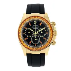 ROLEX DAYTONA WATCH 40MM YELLOW GOLD BLACK DIAMOND INDEX MARKERS DIAL RUBBER