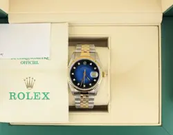 1990 ROLEX DATEJUST 16233 BLUE VIGNETTE DIAMOND DIAL TT JUBILEE WITH PAPERS 36MM