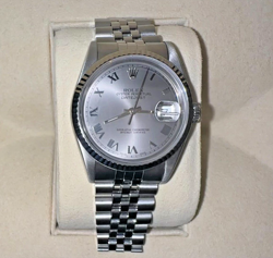 ROLEX DATEJUST 36MM RHODIUM ROMAN NUMERAL DIAL STEEL JUBILEE FLUTED