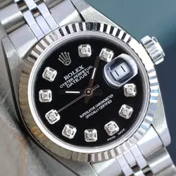 ROLEX LADY DATEJUST WATCH BLACK DIAMOND DIAL 14KW & SS JUBILEE BAND 26MM