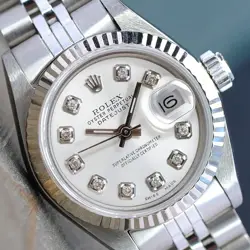 ROLEX LADY DATEJUST SS WATCH SILVER DIAMOND DIAL FLUTED BEZEL JUBILEE BAND 26MM