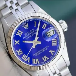 ROLEX LADY DATEJUST STEEL WATCH BLUE ROMAN NUMERAL DIAL JUBILEE BAND 26MM