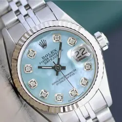 ROLEX LADY DATEJUST SS BLUE MOTHER OF PEARL DIAMOND DIAL   JUBILEE BAND 26MM