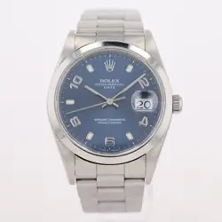 ROLEX OYSTER PERPETUAL DATE BLUE DIAL AUTOMATIC STAINLESS STEEL MEN'S WRISTWATCH