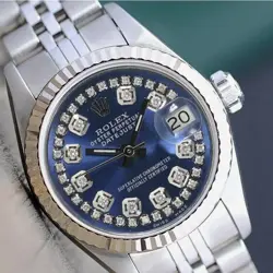 ROLEX LADY DATEJUST STEEL WATCH METAL BLUE GENUINE DIAMOND DIAL JUBILEE 26MM