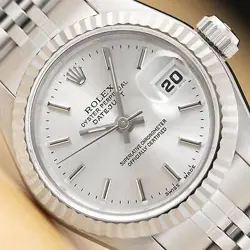 ROLEX LADIES DATEJUST 69174 SILVER DIAL 18K WHITE GOLD STAINLESS STEEL WATCH