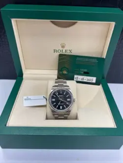 ROLEX OYSTER PERPETUAL 124300 SILVER OYSTER BRACELET BLACK DIAL BOX AND PAPERS