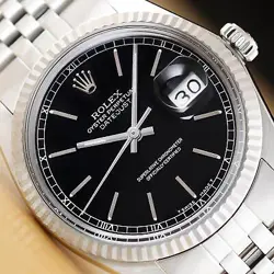 ROLEX MENS DATEJUST 16234 18K WHITE GOLD STEEL BLACK DIAL JUBILEE WATCH