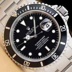 ROLEX MENS SUBMARINER DATE 16610 BLACK STEEL OYSTER 40MM WATCH W/ SERVICE CARD