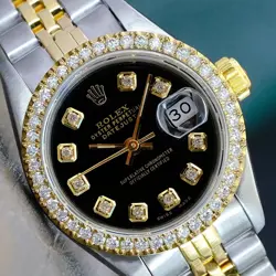 ROLEX LADY  DATEJUST TWO-TONE WATCH BLACK DIAMOND DIAL & BEZEL JUBILEE 26MM