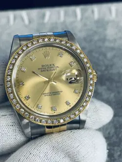 ROLEX MENS DATEJUST 16233 18K YELLOW GOLD STAINLESS STEEL DIAMOND WATCH
