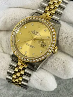 ROLEX MENS DATEJUST 16233 18K YELLOW GOLD STAINLESS STEEL DIAMOND WATCH
