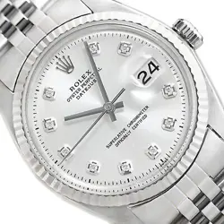 MENS ROLEX DATEJUST 18K WHITE GOLD & STAINLESS STEEL SILVER DIAMOND DIAL WATCH
