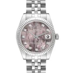 ROLEX DATEJUST MIDSIZE MOP DIAMOND DIAL STEEL WHITE GOLD WATCH 178274