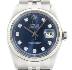 ROLEX MENS DATEJUST 18K WHITE GOLD & STAINLESS STEEL BLUE DIAMOND DIAL WATCH