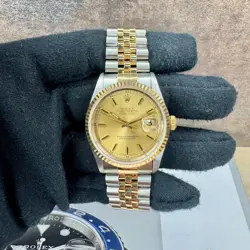 ROLEX MENS DATEJUST TWO-TONE CHAMPAGNE INDEX DIAL FLUTED JUBILEE 36MM 16233
