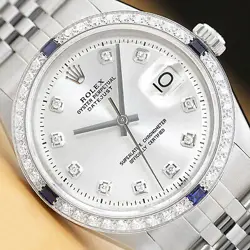 MENS ROLEX DATEJUST SILVER DIAMOND 18K WHITE GOLD & STAINLESS STEEL WATCH