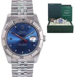 MINT ROLEX DATEJUST TURN O GRAPH 116264 BLUE STEEL WHITE GOLD FLUTED JUBILEE