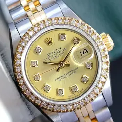 ROLEX LADY DATEJUST 69173 TWO-TONE WATCH CHAMPAGNE DIAMOND DIAL & U-BEZEL 26MM