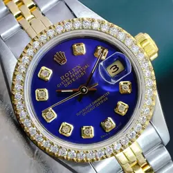 ROLEX LADY DATEJUST TWOTONE WATCH 69173 BLUE DIAMOND DIAL & BEZEL JUBILEE 26MM
