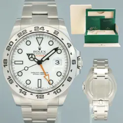 MINT 2018 ROLEX EXPLORER II 42MM 216570 POLAR WHITE DIAL STEEL WATCH BOX