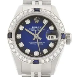 ROLEX LADIES DATEJUST 18K GOLD & SS BLUE VIGNETTE DIAMOND SAPPHIRE JUBILEE WATCH