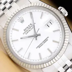 ROLEX MENS DATEJUST 16014 WHITE DIAL 18K WHITE GOLD & STAINLESS STEEL WATCH