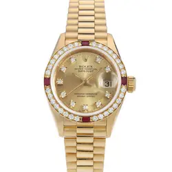 ROLEX DATEJUST BEZEL DIAMOND 10P DIAMOND/4P RUBY 69068G CHAMPAGNE GOLD E NUM...