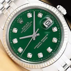 ROLEX DATEJUST 18K WHITE GOLD STEEL GREEN DIAMOND DIAL JUBILEE MENS WATCH