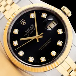 ROLEX MENS DATEJUST 16013 BLACK DIAMOND DIAL 18K YELLOW GOLD STEEL 2-TONE WATCH