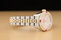 ROLEX LADIES DATEJUST 69173 PINK MOTHER OF PEARL 18K GOLD SS DIAMOND RUBY WATCH