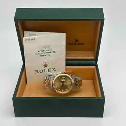 ROLEX DATEJUST 36MM 18K GOLD STEEL CHAMPAGNE DIAMOND DIAL MENS WATCH 16233