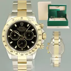2015 MINT ROLEX DAYTONA 116523 BLACK DIAL STEEL YELLOW GOLD TWO TONE WATCH BOX