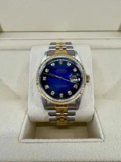 ROLEX DATEJUST 36MM 16233 BLUE VIGNETTE DIAMOND DIAL TWO-TONE JUBILEE BRACELET