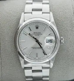 Rolex Oyster Perpetual Date 15000 Stainless Steel 34mm Silver Dial!