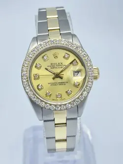 LADIES ROLEX DATEJUST 26MM 6917 CHAMPAGNE DIAMOND DIAL DIAMOND BEZEL BOX OYSTER