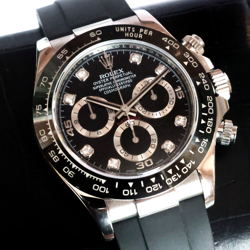 UNWORN ROLEX DAYTONA 18K WHITE GOLD BLACK DIAMOND DIAL OYSTERFLEX STRAP 116519LN