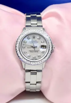 WOMEN ROLEX OYSTER PERPETUAL DATEJUST WATCH STAINLESS STEEL WITH DIAMONDS