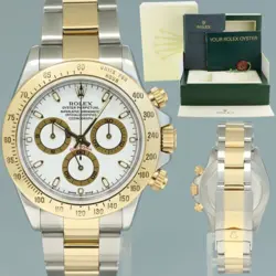 MINT ROLEX DAYTONA 116523 WHITE DIAL STEEL YELLOW GOLD TWO TONE WATCH BOX