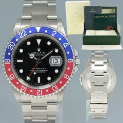 2006 MINT ROLEX GMT-MASTER 2 PEPSI 40MM STEEL 16710 NO HOLES BLACK WATCH BOX