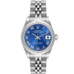 ROLEX DATEJUST BLUE ROMAN DIAL WHITE GOLD STEEL LADIES WATCH 79174