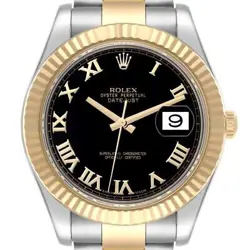 ROLEX DATEJUST II STEEL YELLOW GOLD BLACK ROMAN DIAL MENS WATCH 116333