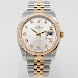 ROLEX DATEJUST 36 116233 GOLD & STEEL WATCH - SILVER DIAMOND, JUBILEE - PRE-O...