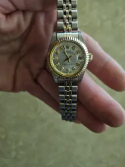 ROLEX DATE LADY 2TONE 14K YELLOW GOLD STEEL WATCH WITH DIAMOND HOUR MARKERS