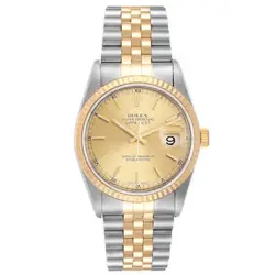 MEN'S ROLEX 36MM DATEJUST 18K GOLD / STAINLESS STEEL WATCH WITH CHAMPAGNE DIAL.