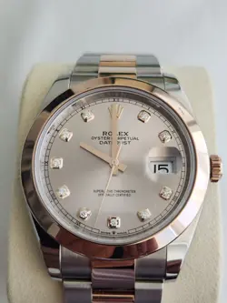 Rolex Datejust 41  126301 18K Rose Gold Dust Diamon Dial Box and Card