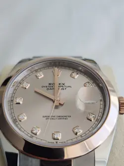Rolex Datejust 41  126301 18K Rose Gold Dust Diamon Dial Box and Card