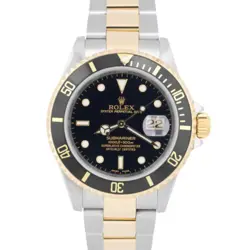 PAPERS ROLEX SUBMARINER DATE 40MM BLACK 18K YELLOW GOLD NO-HOLES STEEL 16613 BOX