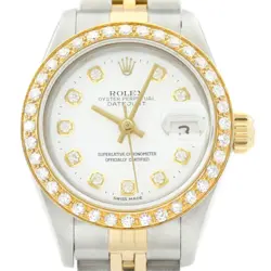 ROLEX LADIES DATEJUST 69173 18K YELLOW GOLD & STEEL WHITE DIAL DIAMOND WATCH